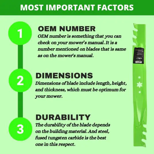 infograph - buying tips to find best mulching blade for riding mower